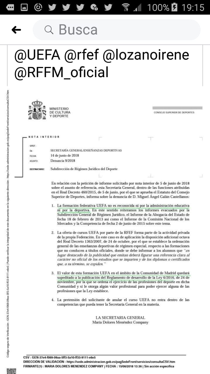 Informe del Abogado del Estado, sobre las licencias UEFA 